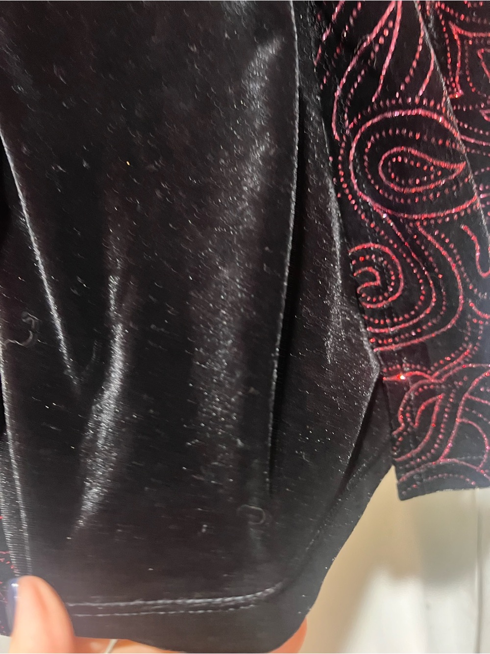Notations Black Red Velvet Paisley Beaded Sparkle Cardigan Jeweled Button - Picture 5 of 6